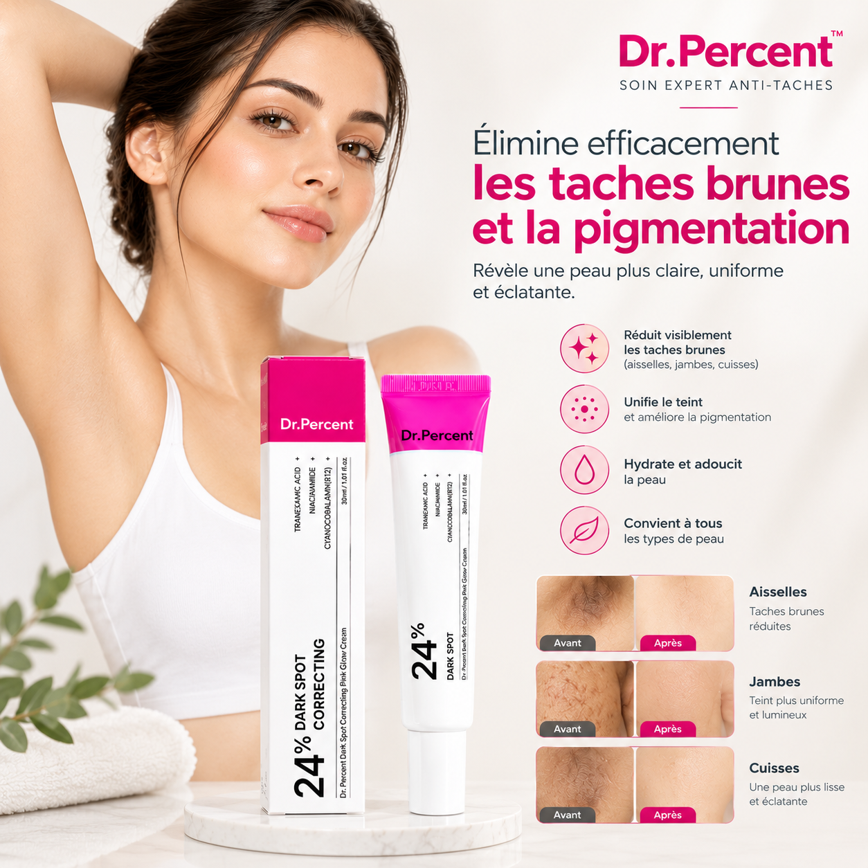 Dr.Percent™ Crème Correctrice Anti-Taches – Atténue les Taches Brunes et Révèle un Teint Éclatant et Lumineux